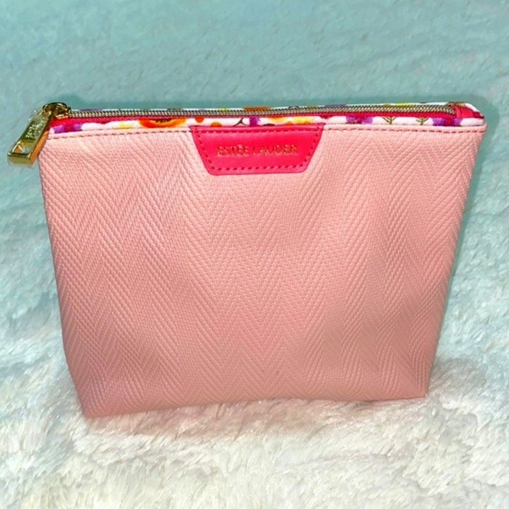 Estée Lauder Cosmetic Pink Gold Make Up Zip Bag Never Used